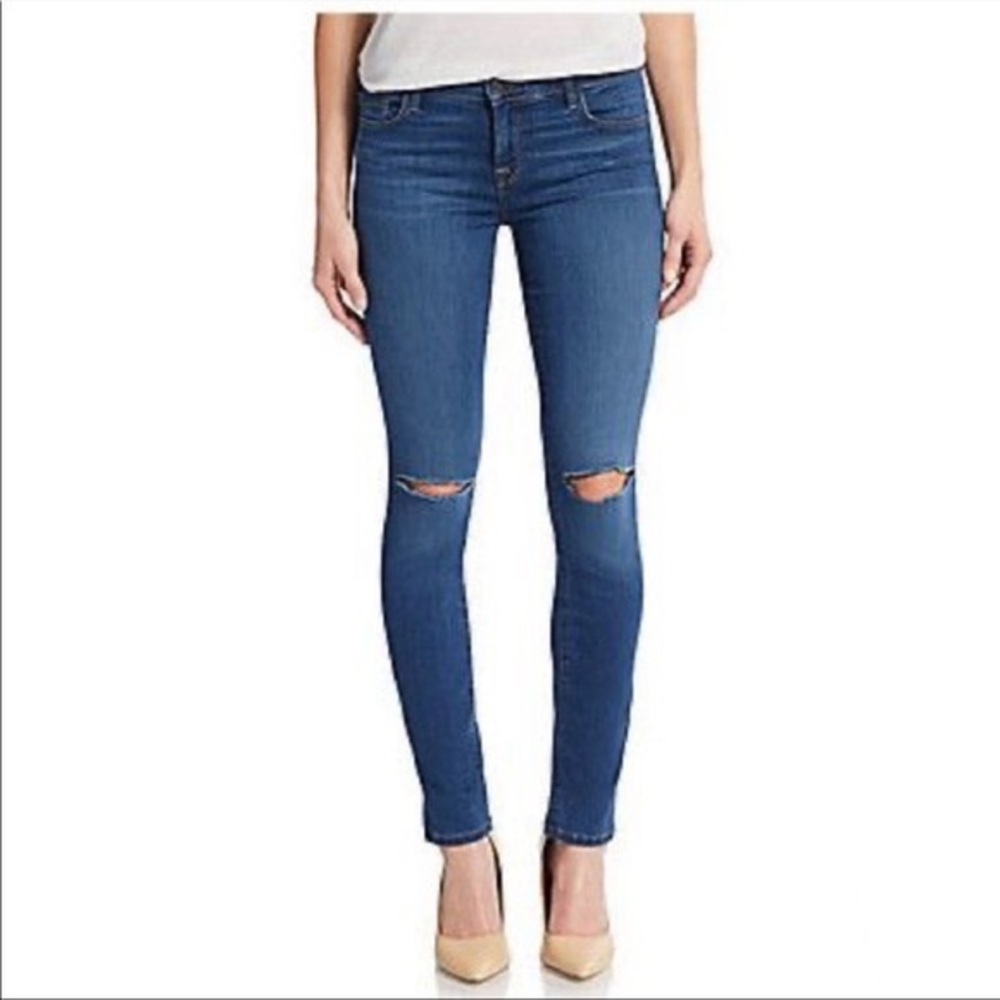 JBrand Skinny Leg Blue Jeans with Knee Rips